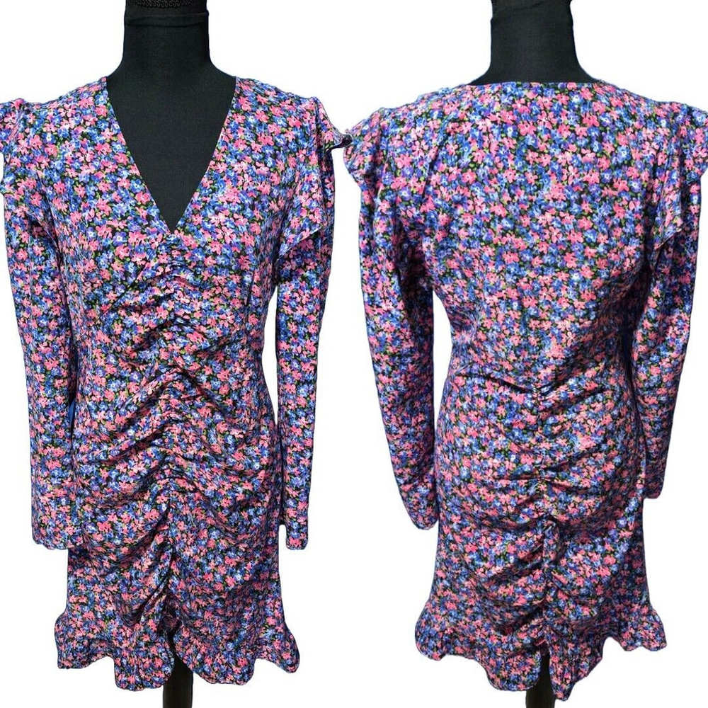 Vero Moda Purple Floral Ruffle Dress Medium Cottagecore Coquette Euro Summer New - Picture 2 of 11